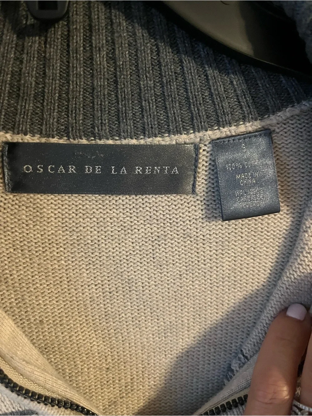 Oscar de la Renta Beige and Black Zip-Neck Fair Isle Sweater